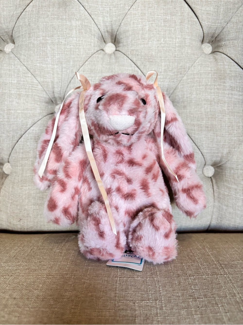 Jellycat Pink Spotted Bashful Bunny Plush with Ribbon Ears